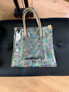 Dooney & Bourke Clear Mini Tote with Multicolor DB Logo and Beige Handles